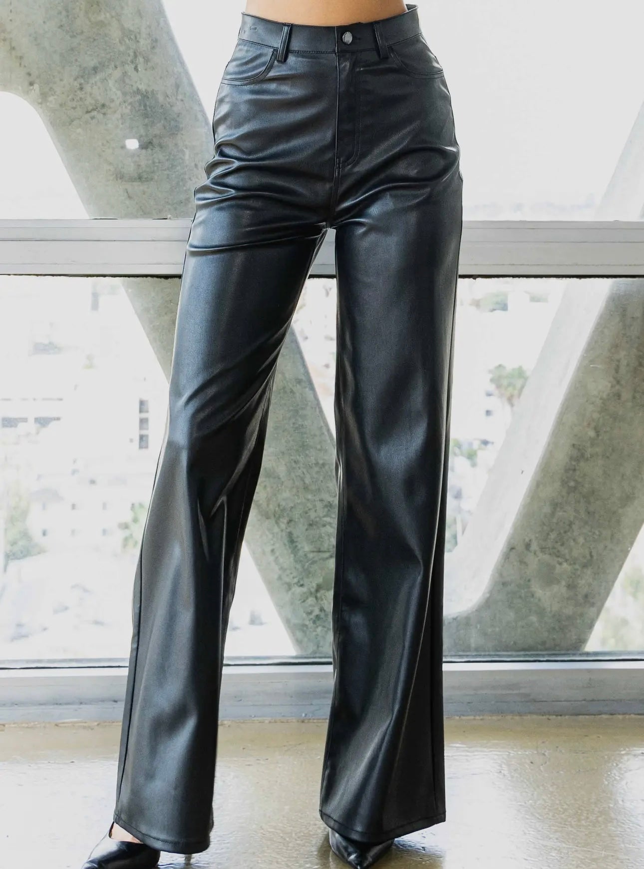 Loper Leather Wide Leg Pant- Black