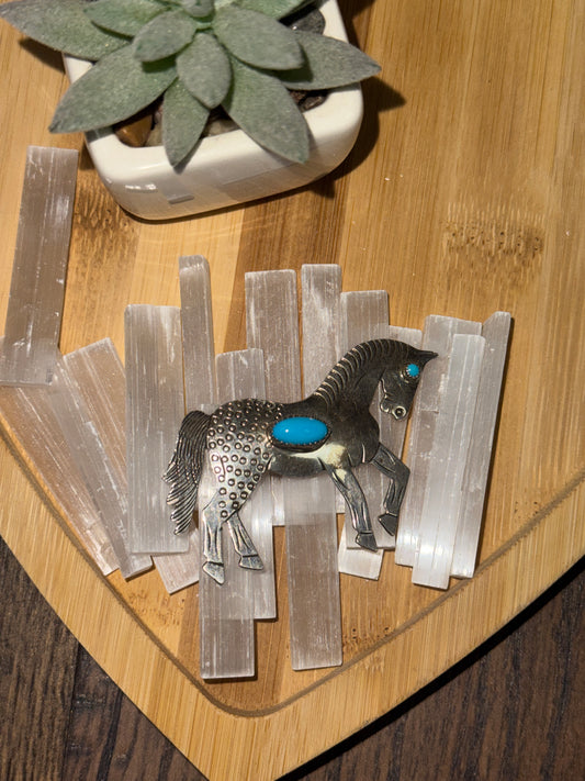 Authentic Turquoise Horse Pin Brooch / FY Frank Yazzi- Zuni