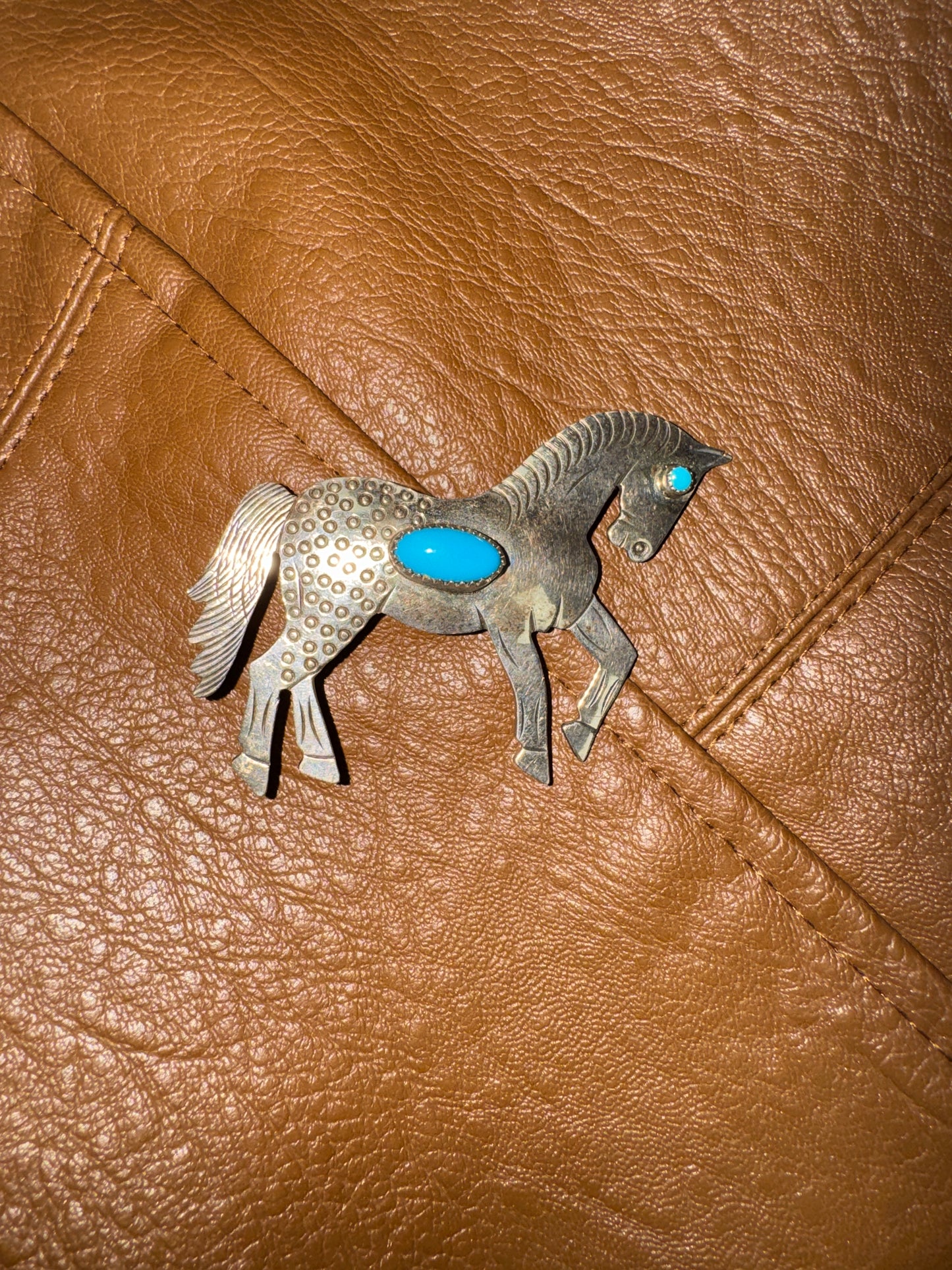 Authentic Turquoise Horse Pin Brooch / FY Frank Yazzi- Zuni