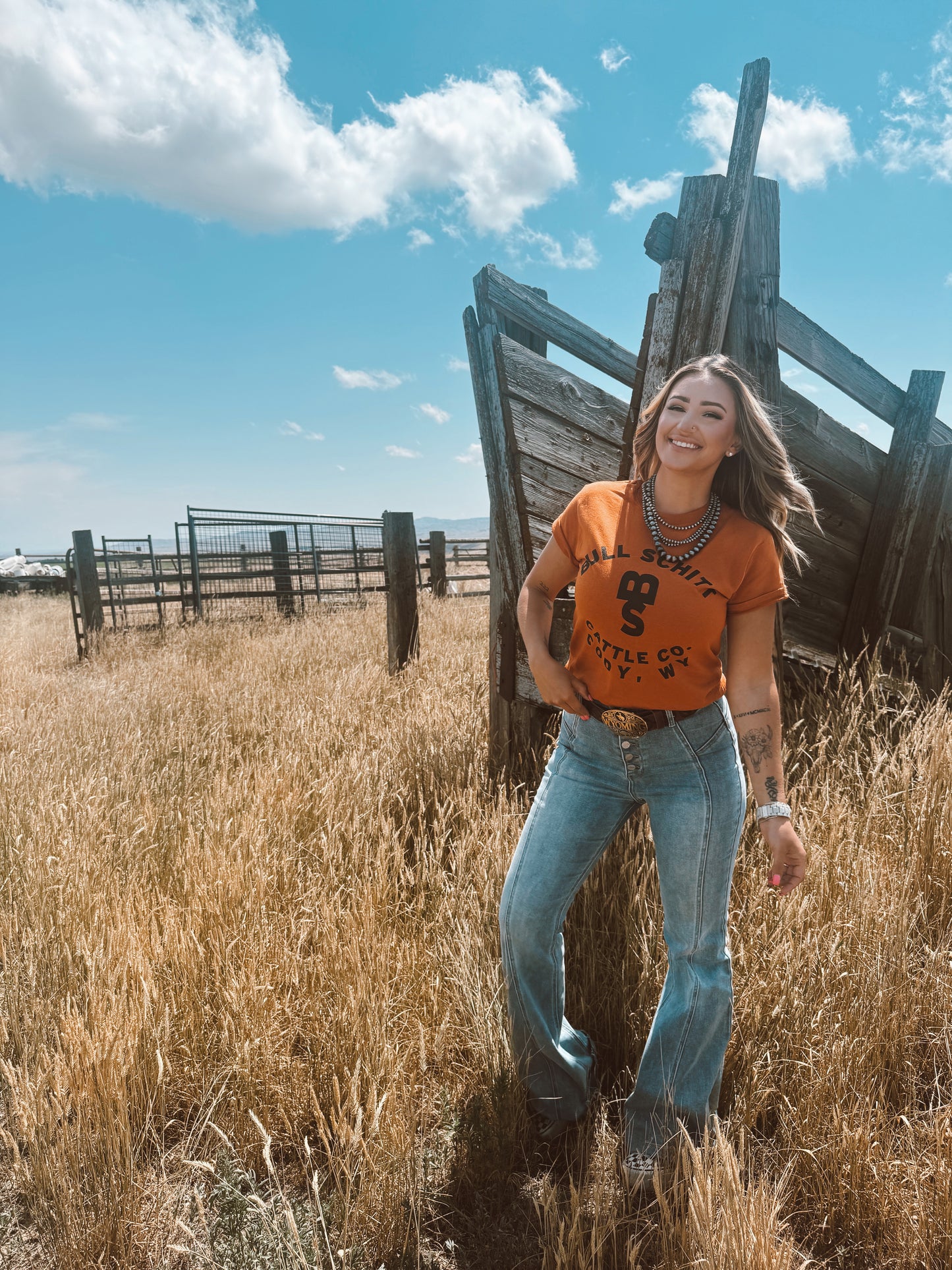 Bull Schitt Cattle Co. Tee Shirt- Branding Orange