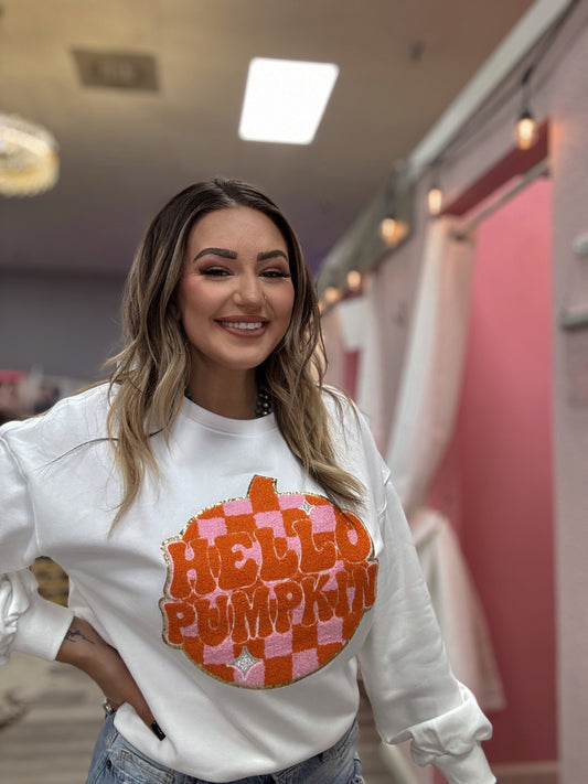 Chenille Hello Pumpkin Crewneck