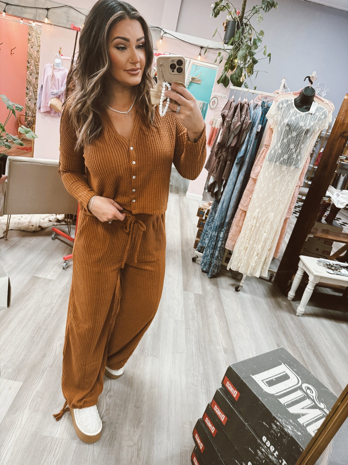 Cozy Days Henley Set- Chocolate