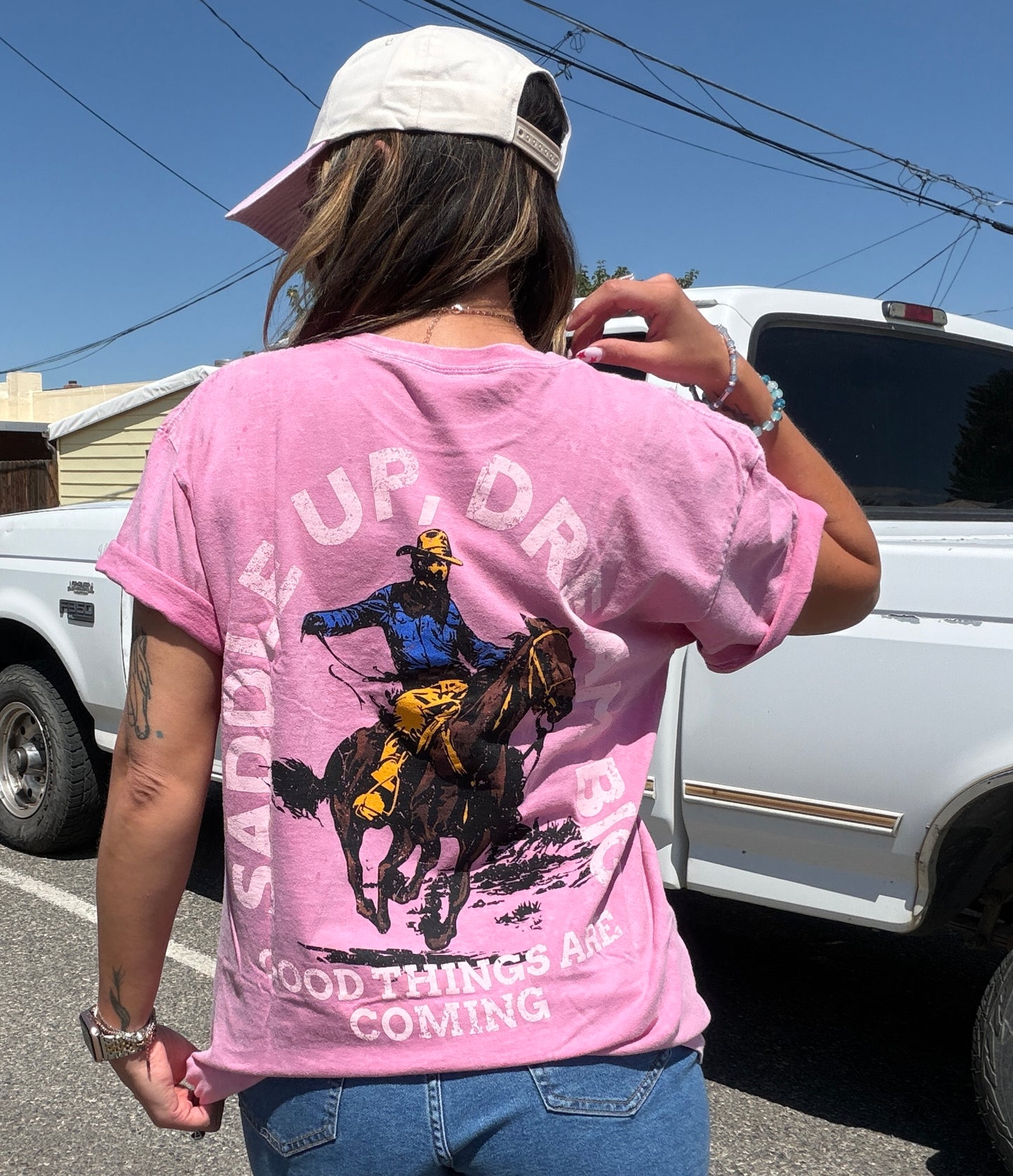 Saddle Up Rodeo Oversized Tee- Raspberry