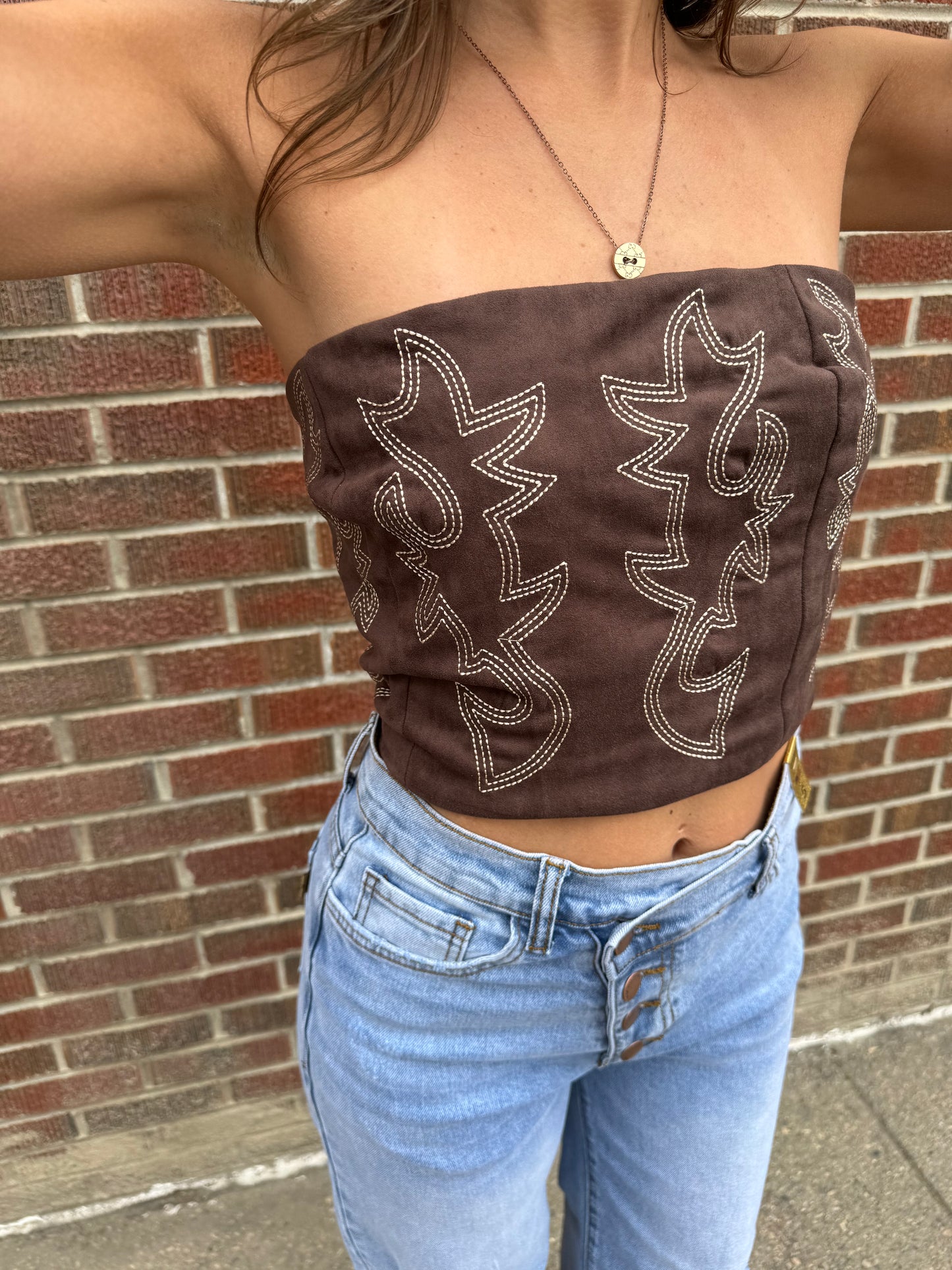Sassy Cowgirl Cropped Tube Top- Chocolate Brown
