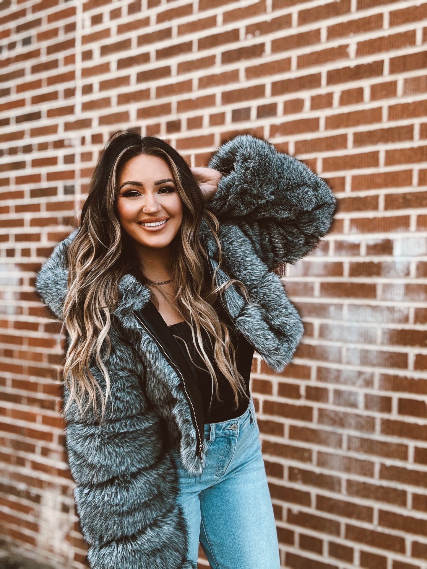 Bellagee Grey Faux Fur Jacket